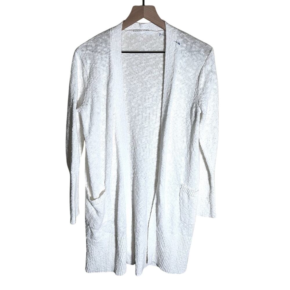 ATHLETA long line cotton blend open front cardigan with pockets L